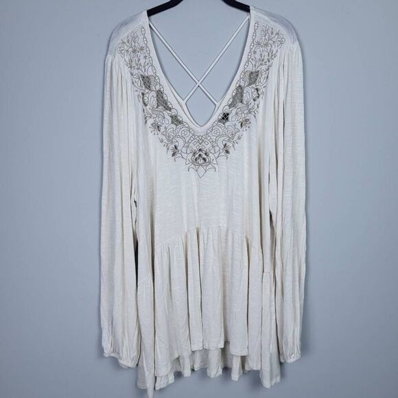 Torrid Womens Embroidered Babydoll Top Size 4X   Cream Angelcore Boho Romantic - Picture 1 of 7